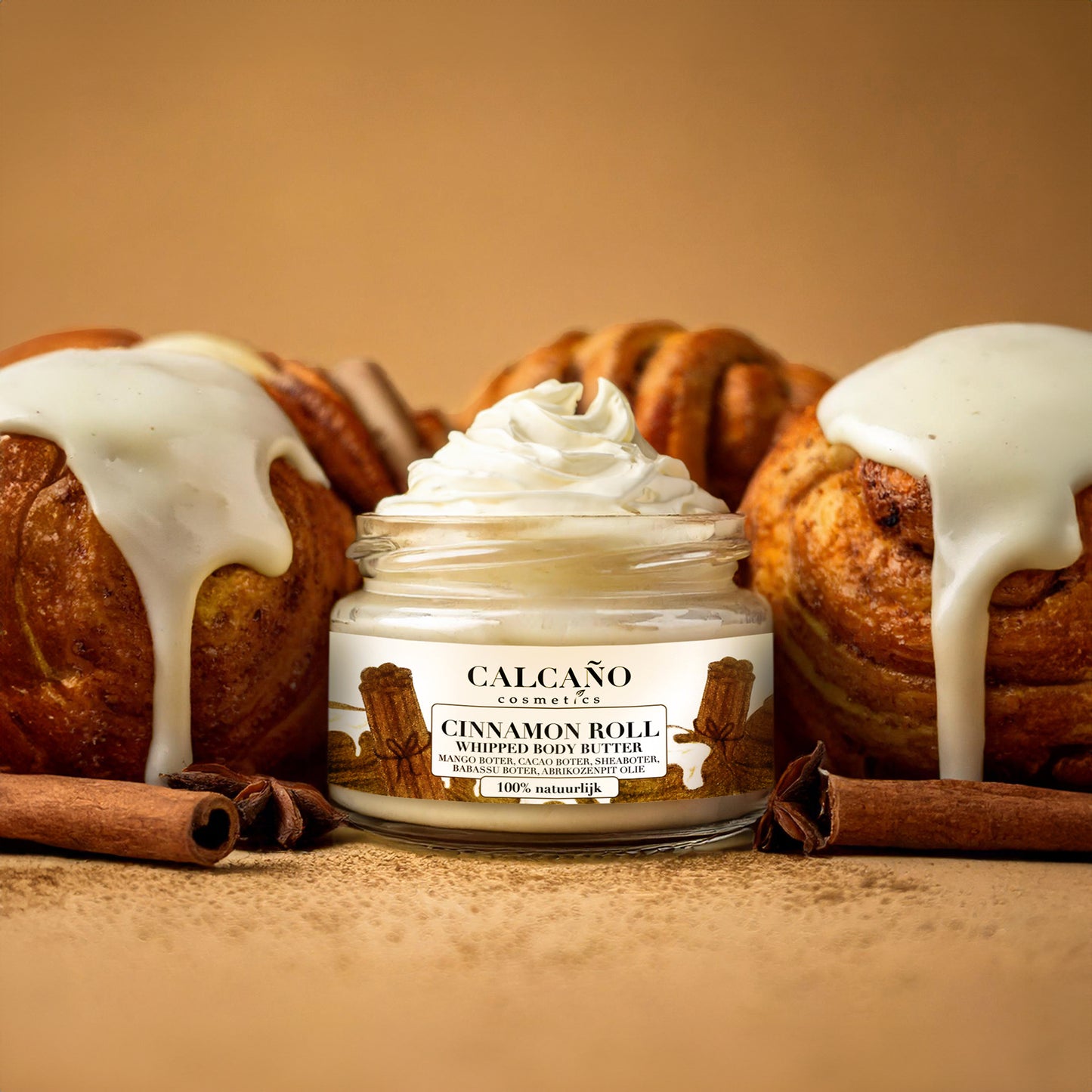 Whipped Body Butter Cinnamon Roll 100% natural/ Lichaamsboter Kaneel gevoelige droge huid 100% natuurlijk- Calcaño Cosmetics